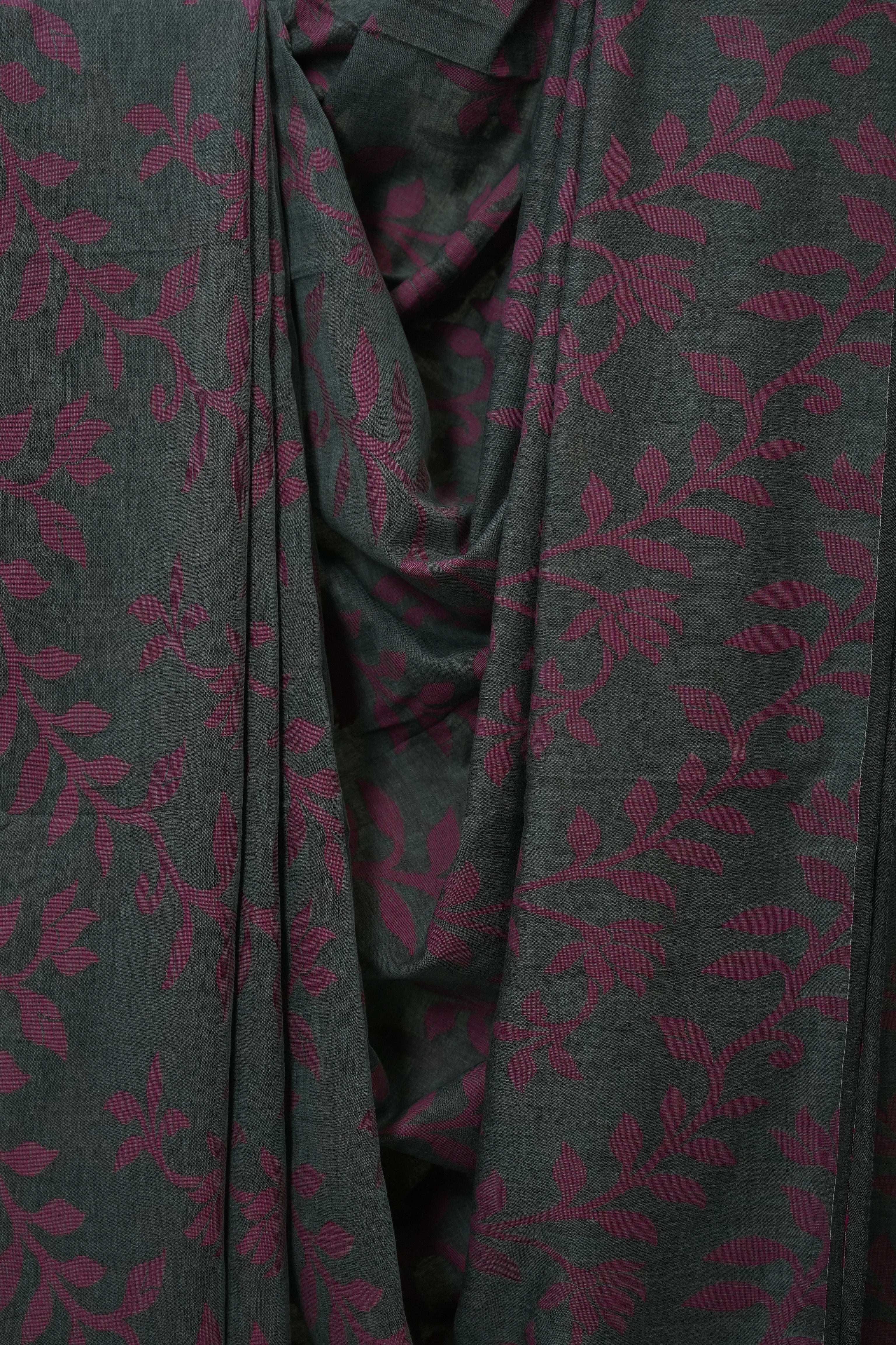 Charcoal  Mul Bengal Cotton Jamdani Saree - SRCBCJS228