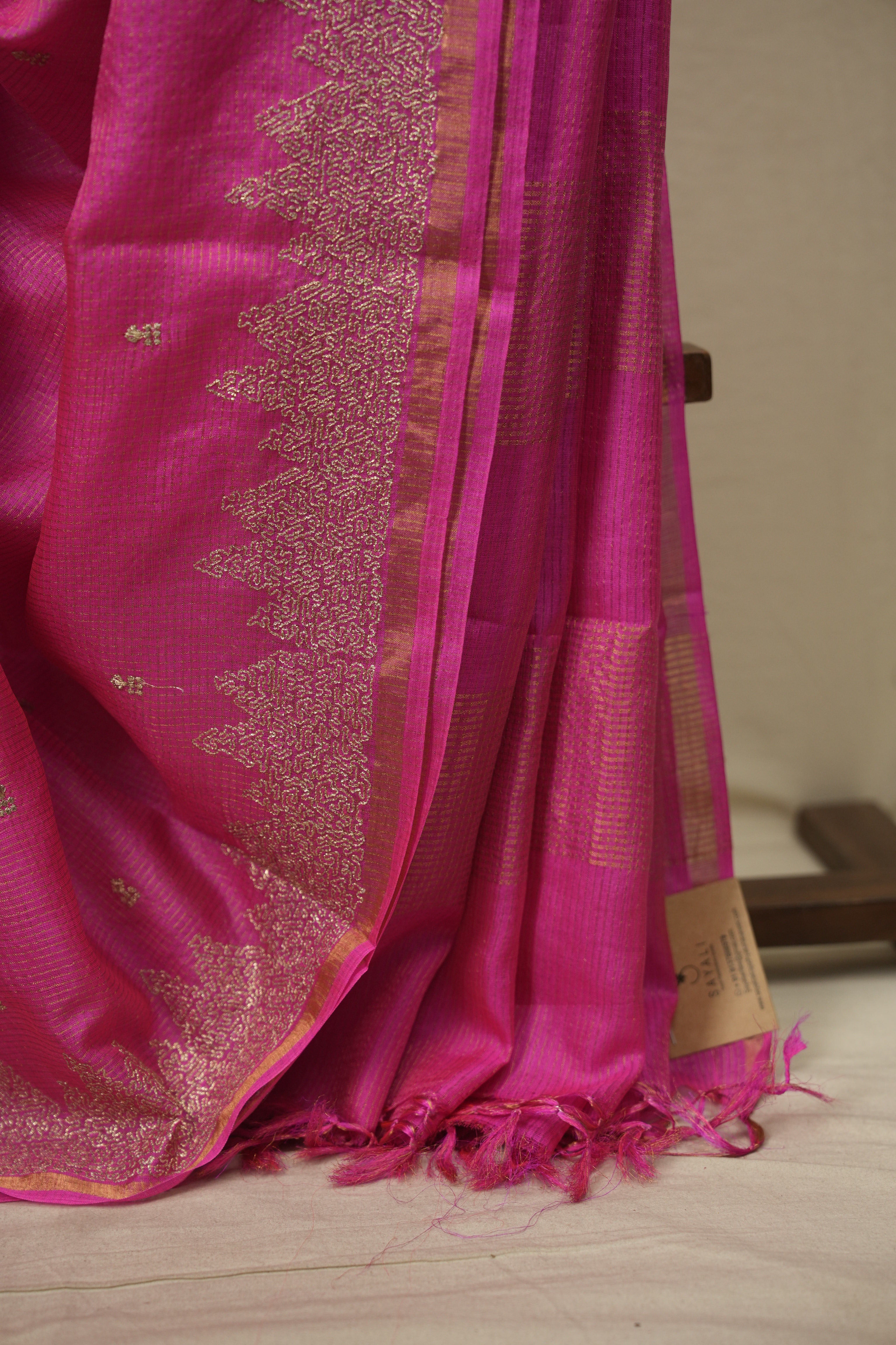 Pink Embroidered Tussar Silk Saree -SRPETSS1590