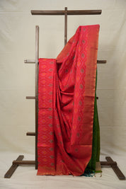 Red Green Raw Silk Ikat Saree - SRRGRSIS867