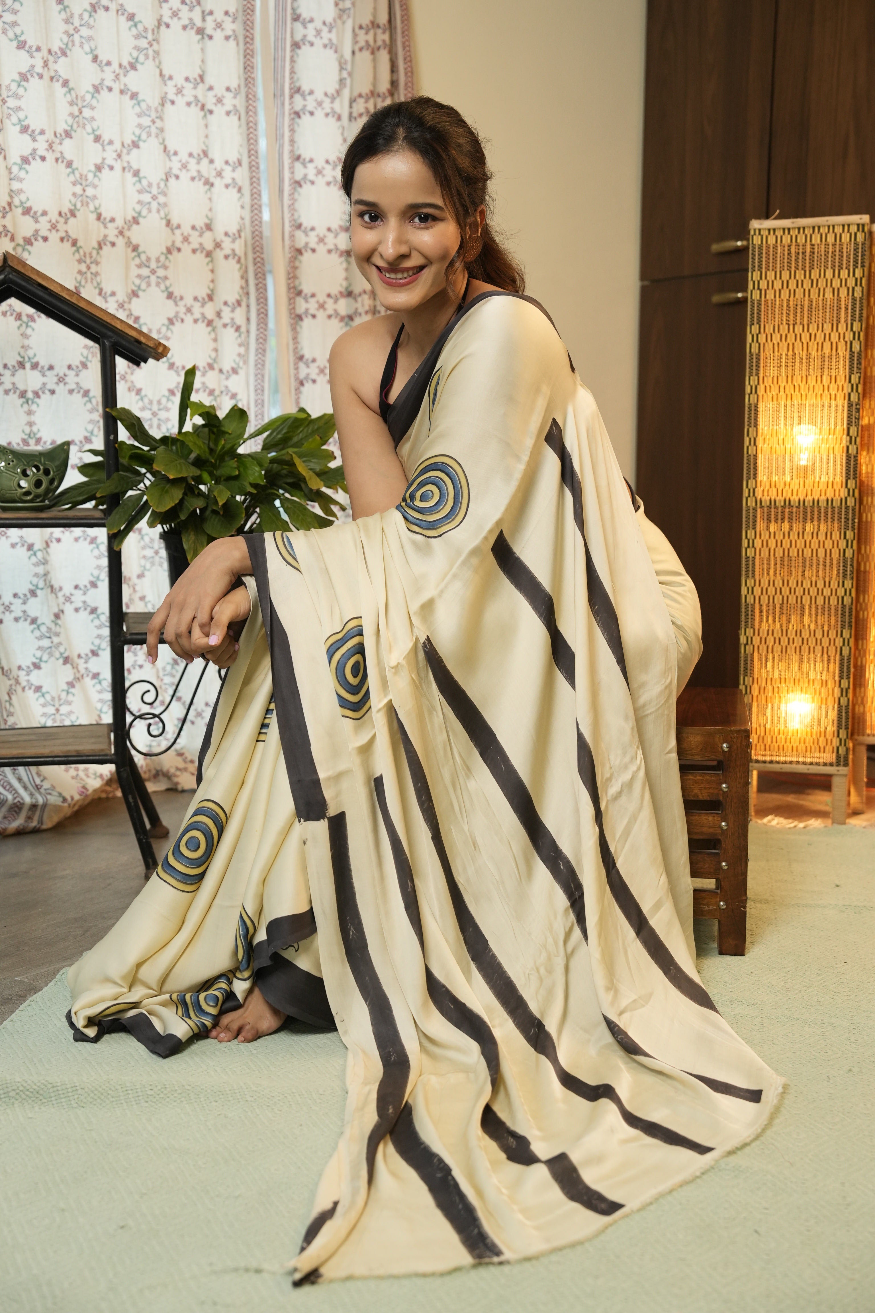 Cream HBP Modal Silk Saree - SRCMSS611