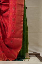 Red Green Raw Silk Ikat Saree - SRRGRSIS867
