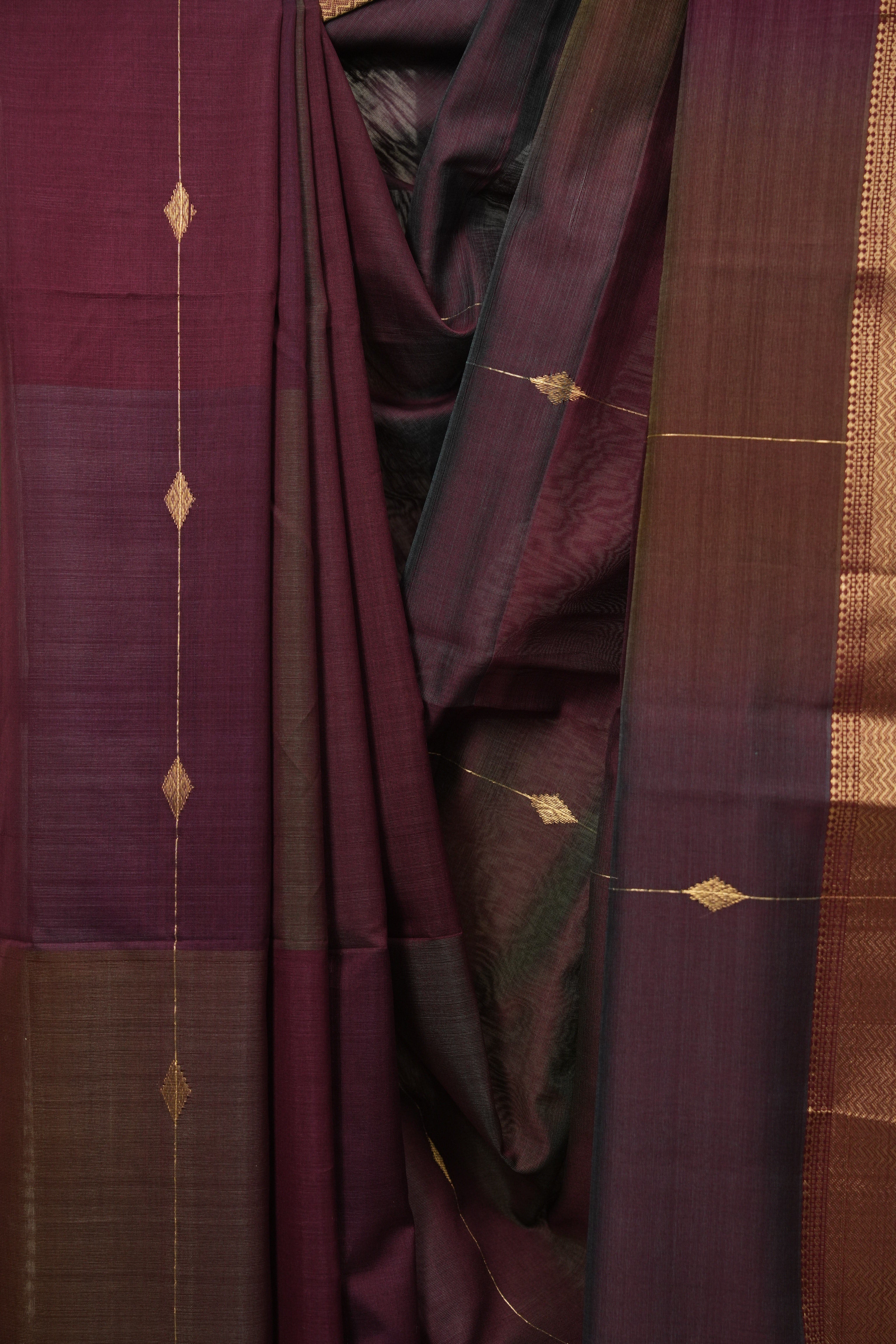 Two Tone Wine Maheshwari Saree - SRWMS1246