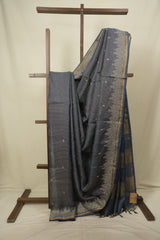 Peacock Blue Embroidered Tussar Silk Saree -SRPBETSS1591