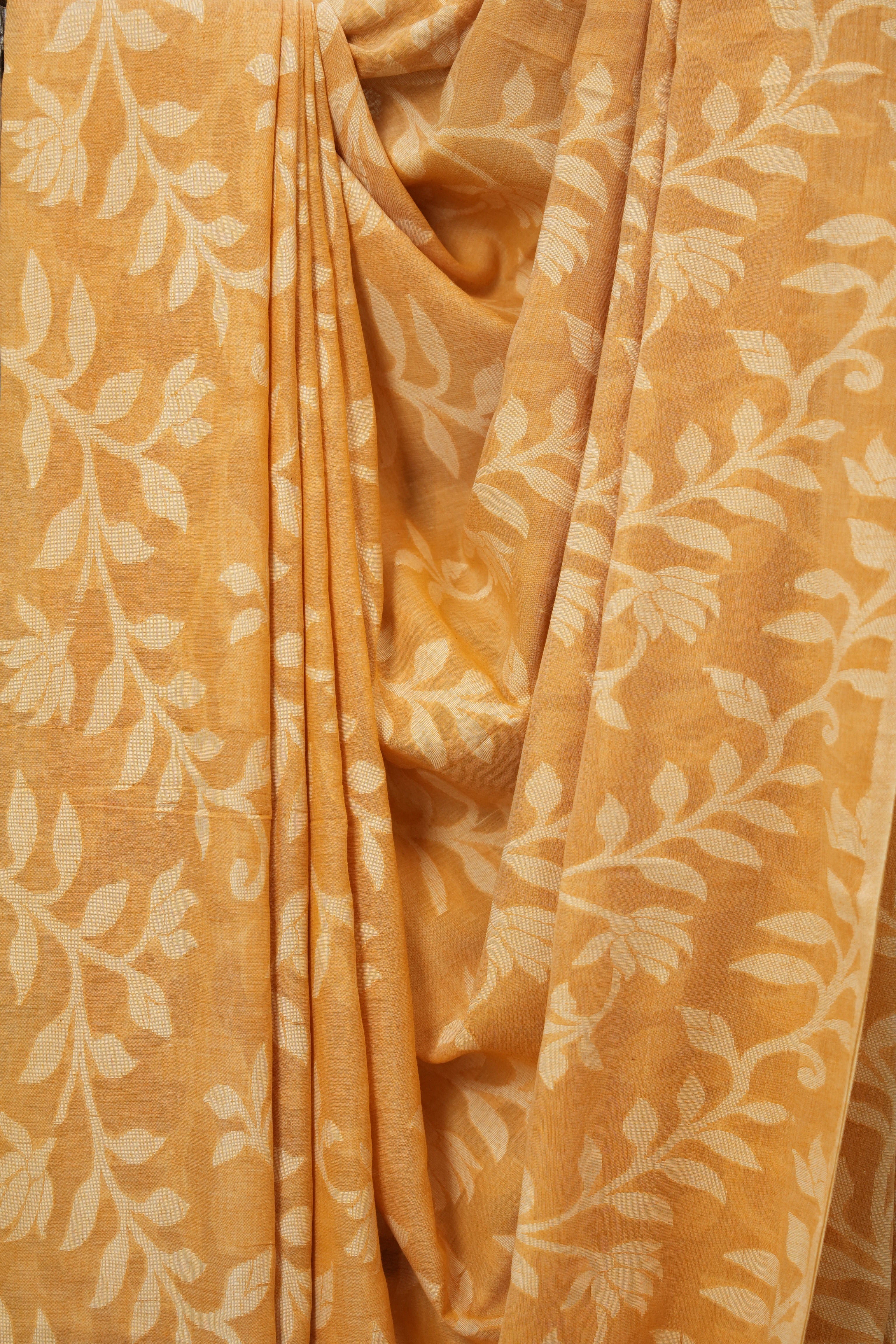 Light orange Mul Bengal Cotton Jamdani Saree - SRLOBCJS229