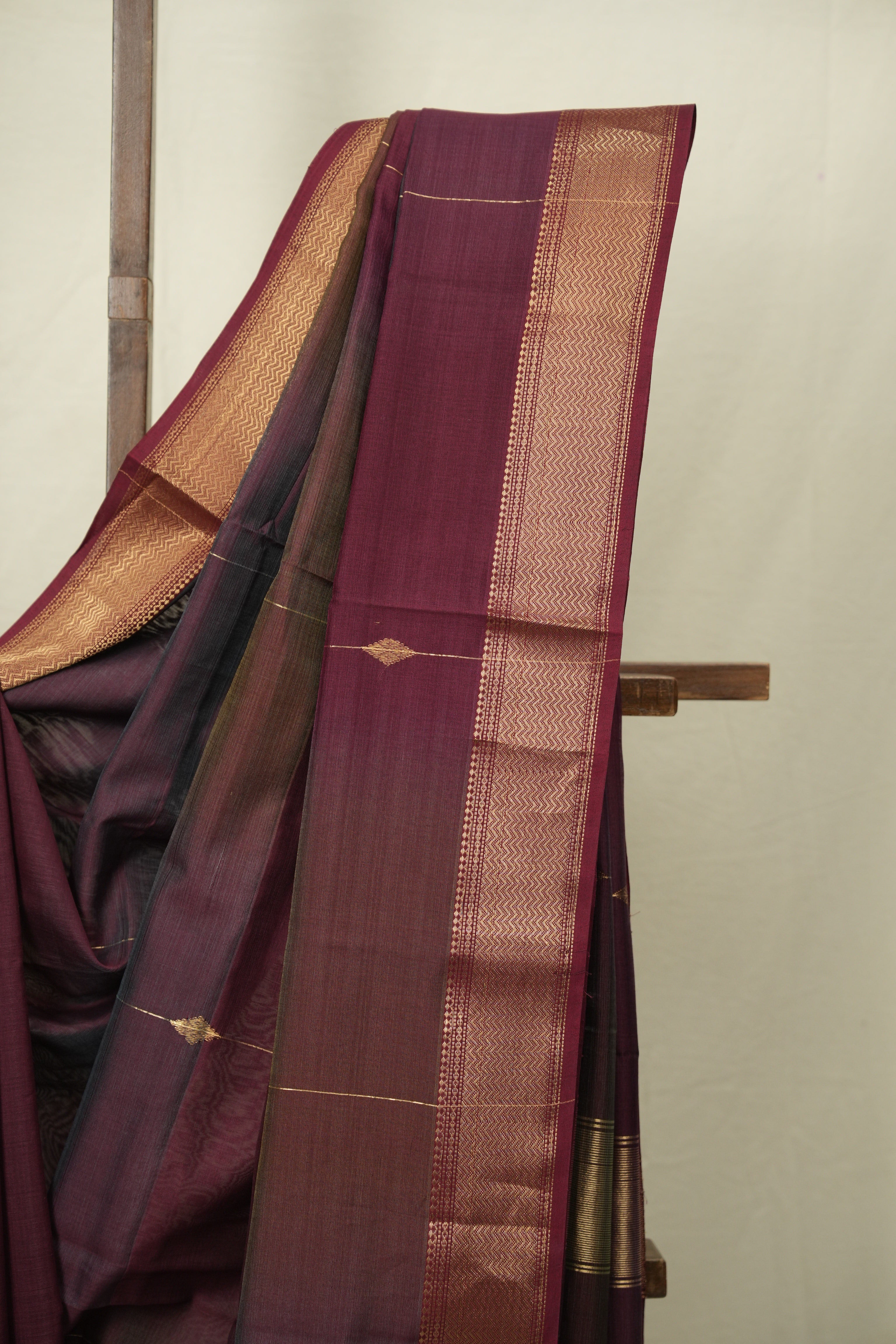 Two Tone Wine Maheshwari Saree - SRWMS1246
