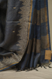 Peacock Blue Embroidered Tussar Silk Saree -SRPBETSS1591