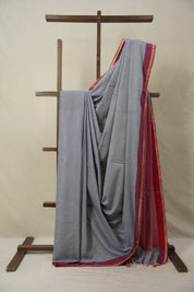 Bluish Grey Bengal Cotton Saree With Lace (DEFECT) - SRBGBCSWL88-PI