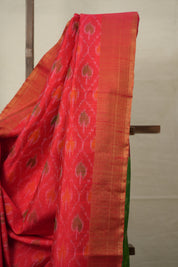 Red Green Raw Silk Ikat Saree - SRRGRSIS867