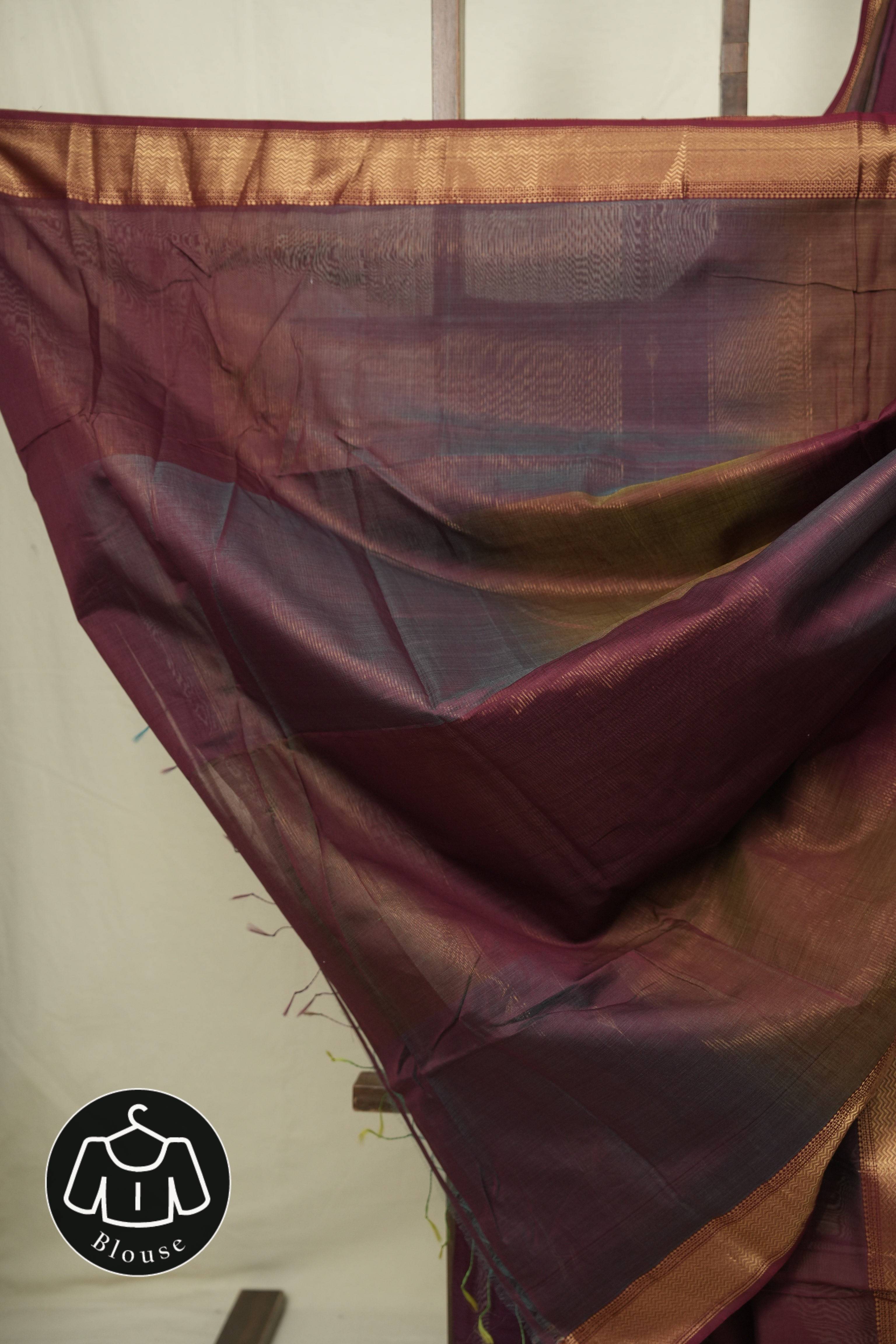 Two Tone Wine Maheshwari Saree - SRWMS1246