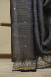Peacock Blue Embroidered Tussar Silk Saree -SRPBETSS1591