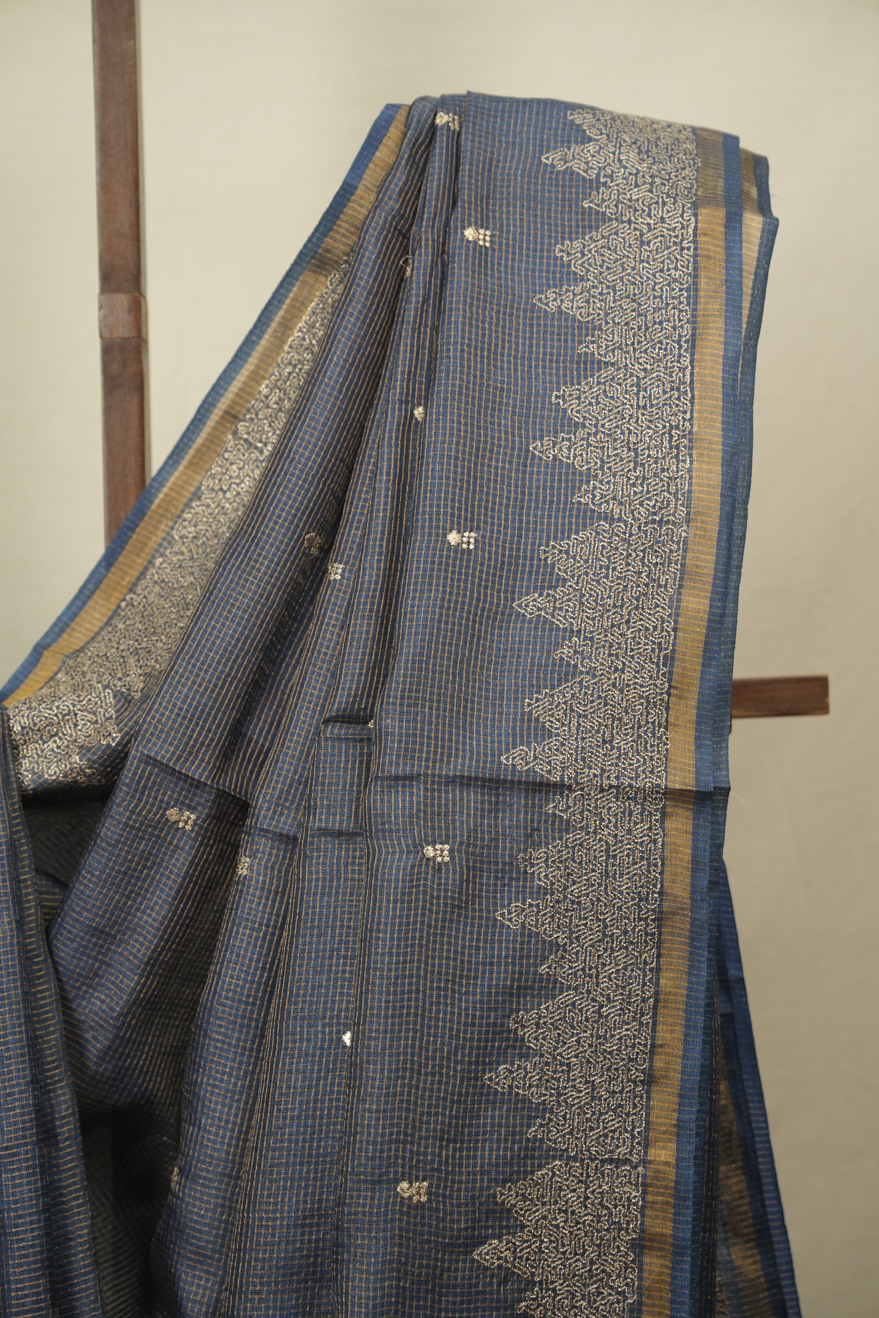 Peacock Blue Embroidered Tussar Silk Saree -SRPBETSS1591