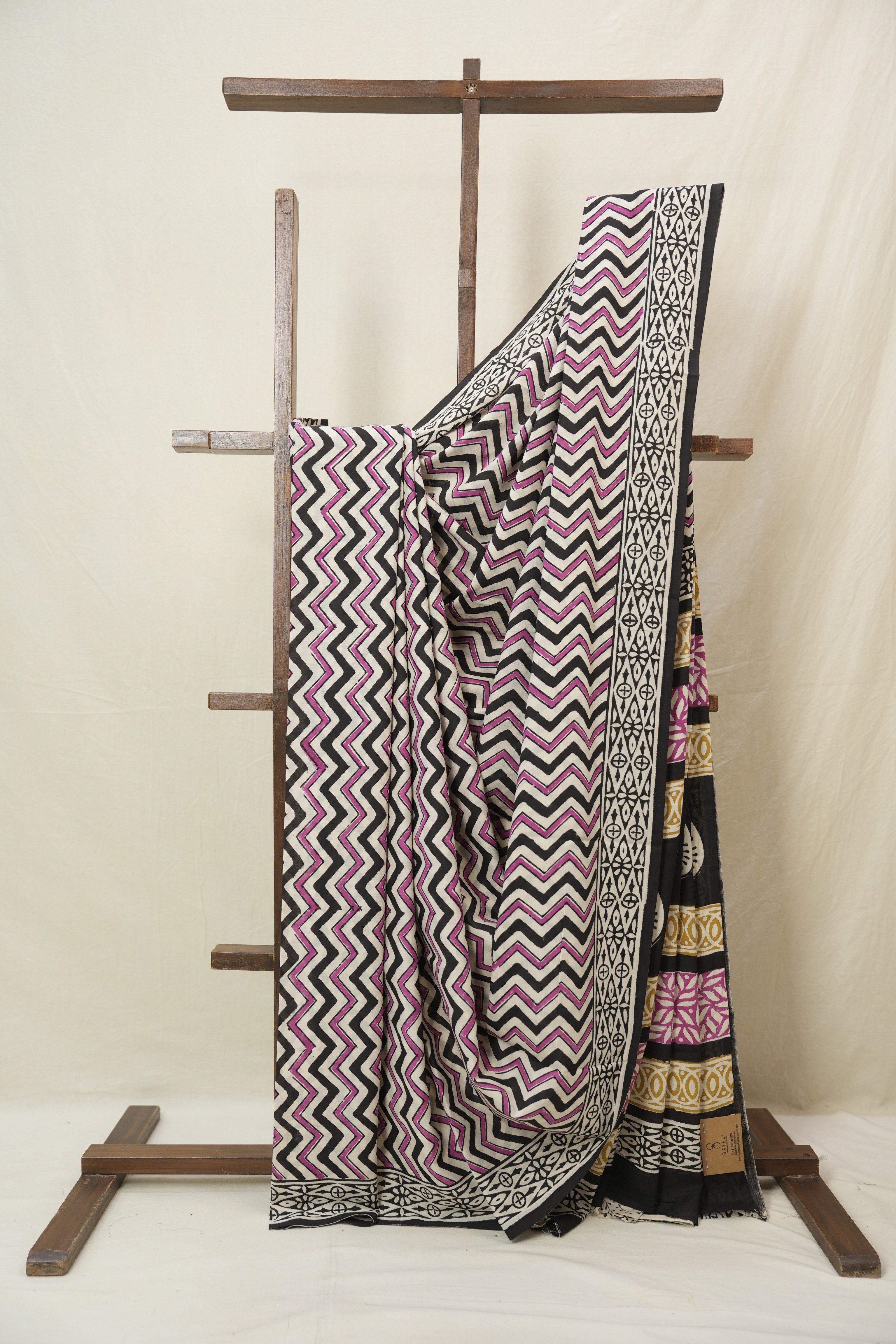 Cream Black HBP Cotton Saree - SRCBCS3382
