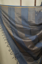 Peacock Blue Embroidered Tussar Silk Saree -SRPBETSS1591