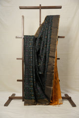 Bottle Green Yellow Raw Silk Ikat Saree - SRBGYRSIS868
