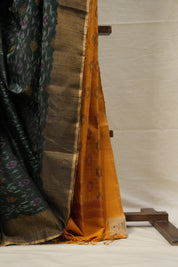 Bottle Green Yellow Raw Silk Ikat Saree - SRBGYRSIS868