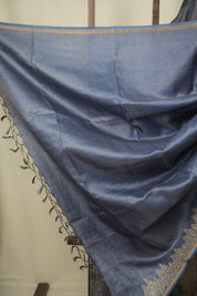 Peacock Blue Embroidered Tussar Silk Saree -SRPBETSS1591