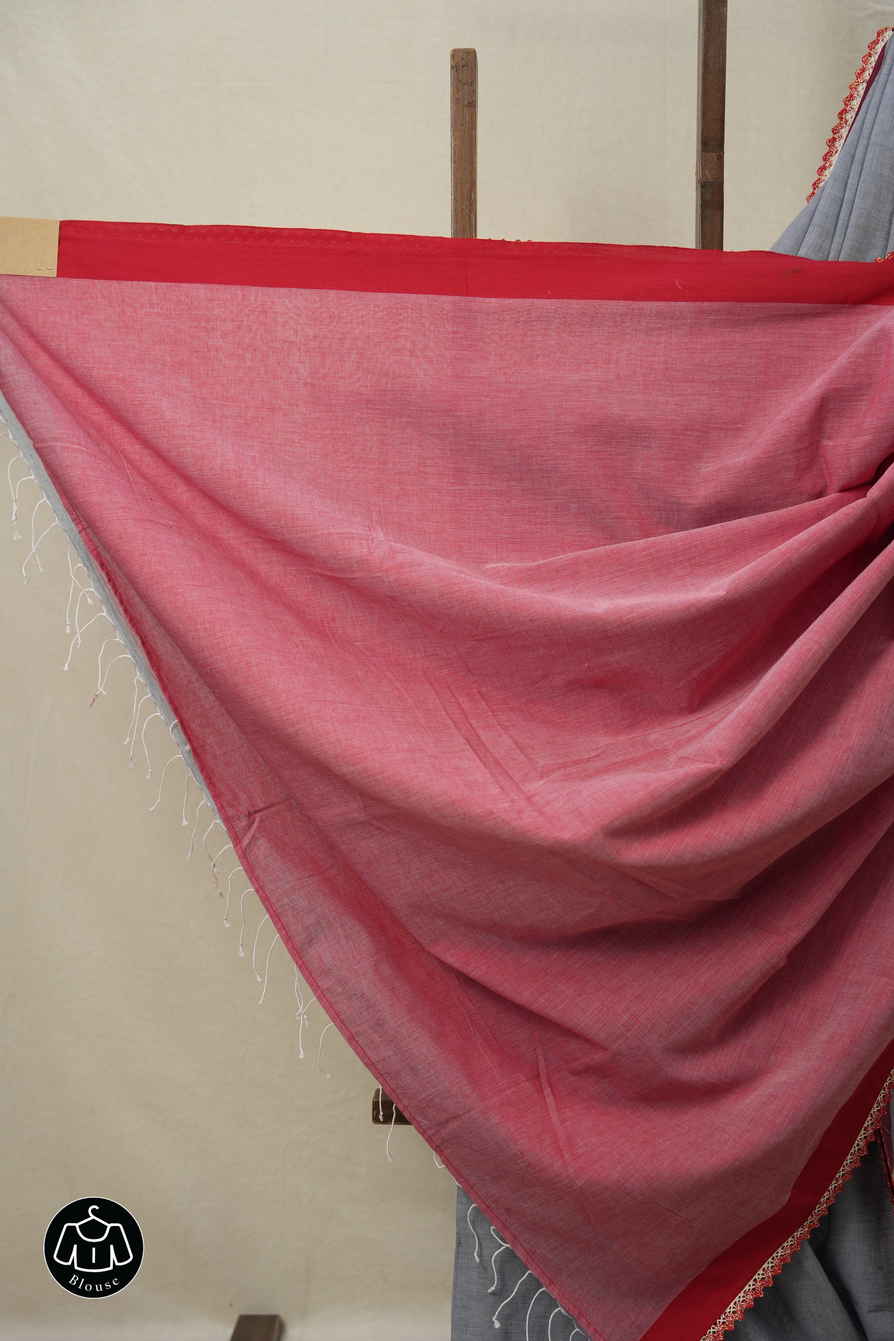 Bluish Grey Bengal Cotton Saree With Lace (DEFECT) - SRBGBCSWL88-PI