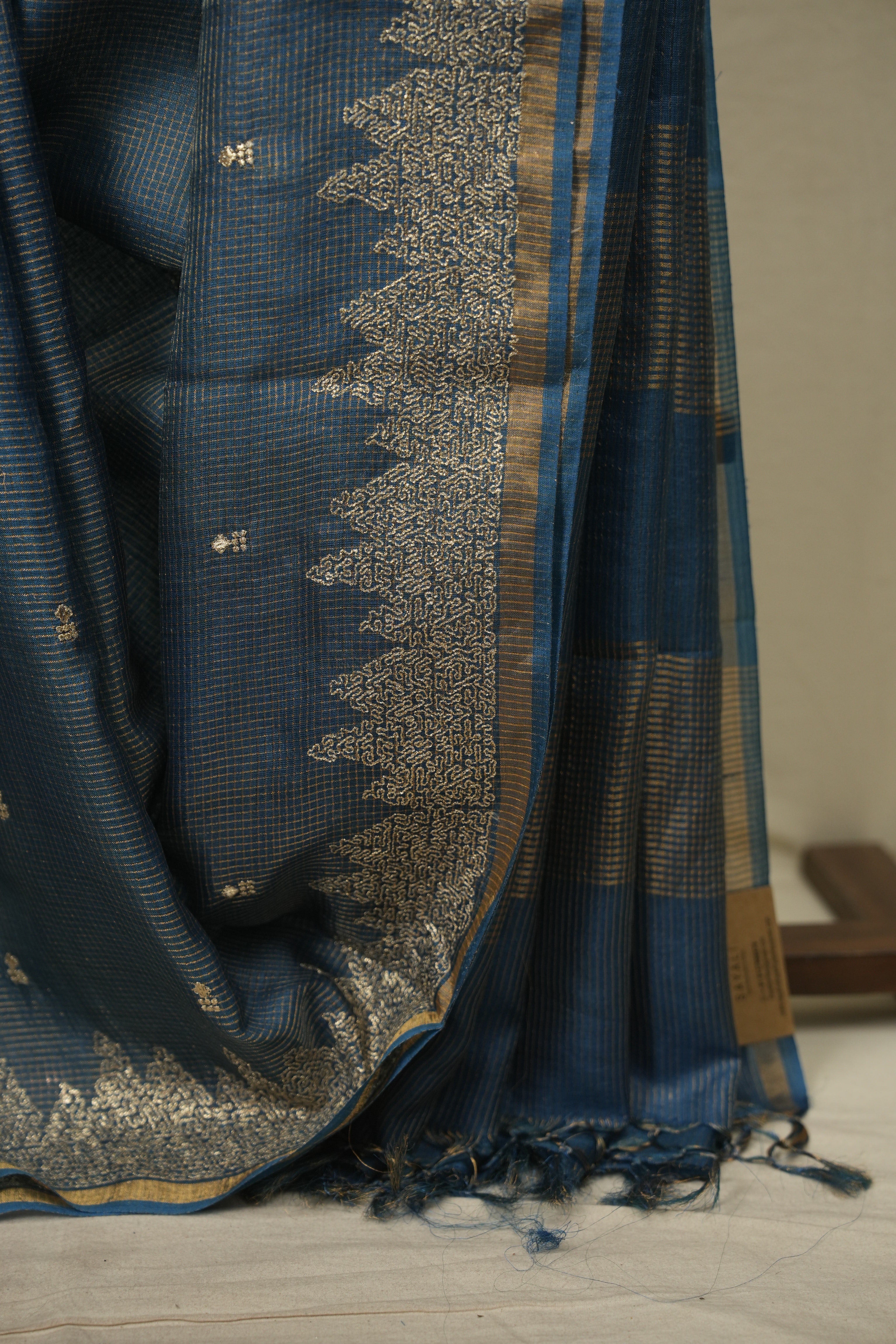 Peacock Green Embroidered Tussar Silk Saree -SRPGETSS1592