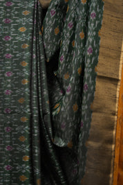 Bottle Green Yellow Raw Silk Ikat Saree - SRBGYRSIS868