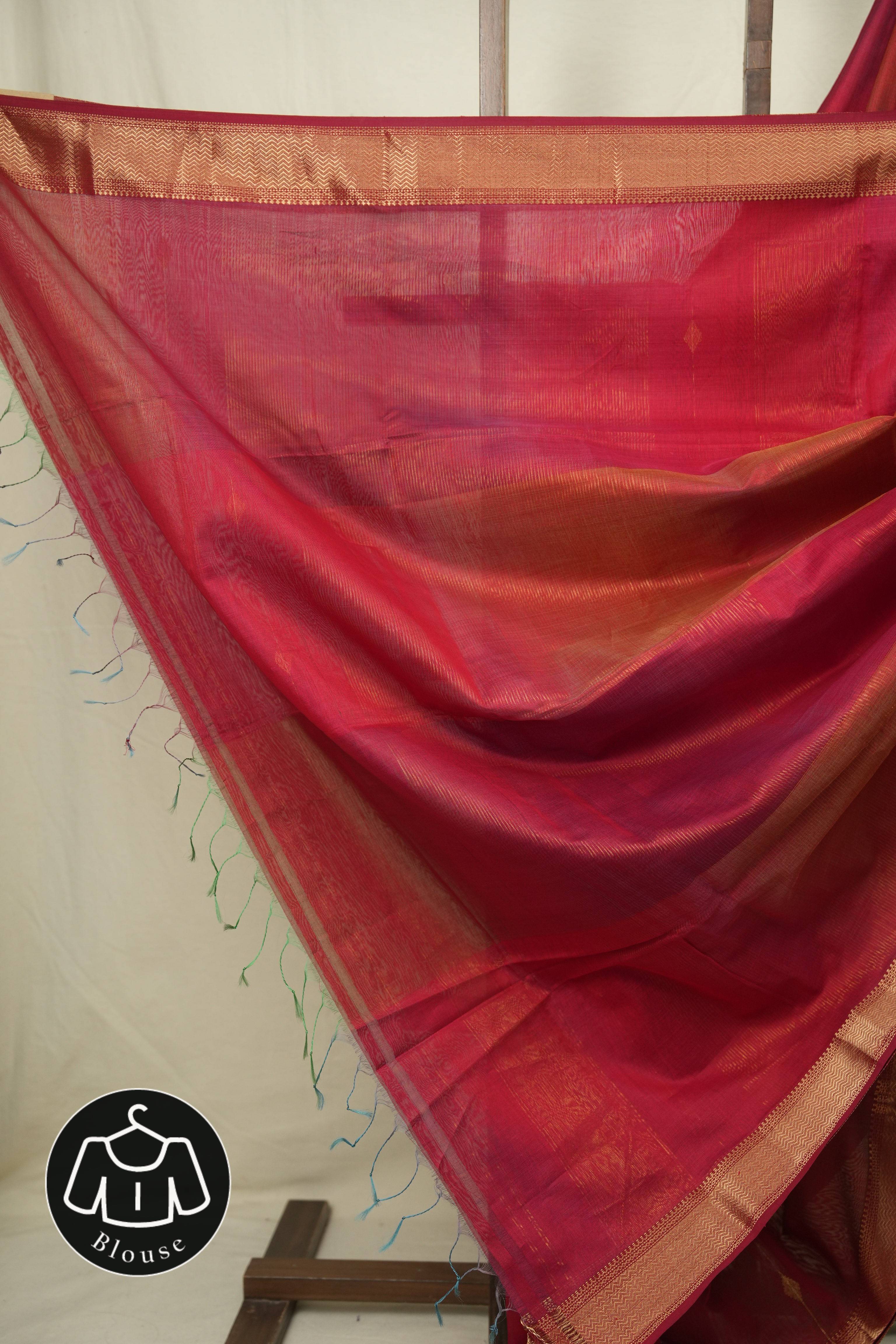 Two Tone Red Maheswari Saree - SRTTRMS1245