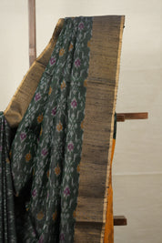 Bottle Green Yellow Raw Silk Ikat Saree - SRBGYRSIS868