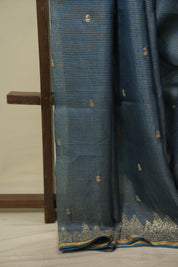 Peacock Green Embroidered Tussar Silk Saree -SRPGETSS1592