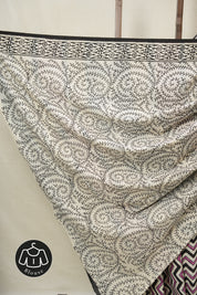 Cream Black HBP Cotton Saree - SRCBCS3382