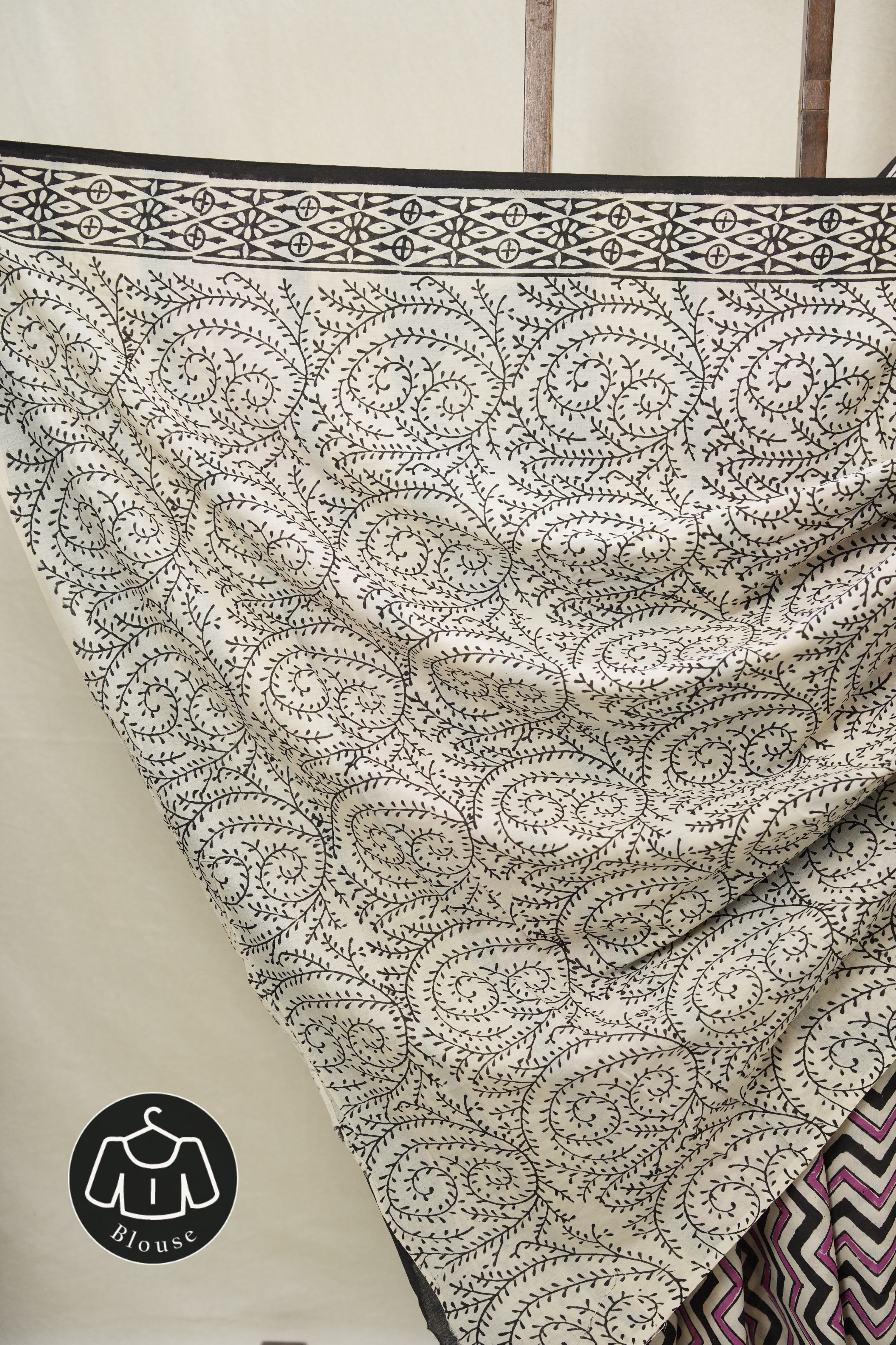 Cream Black HBP Cotton Saree - SRCBCS3382