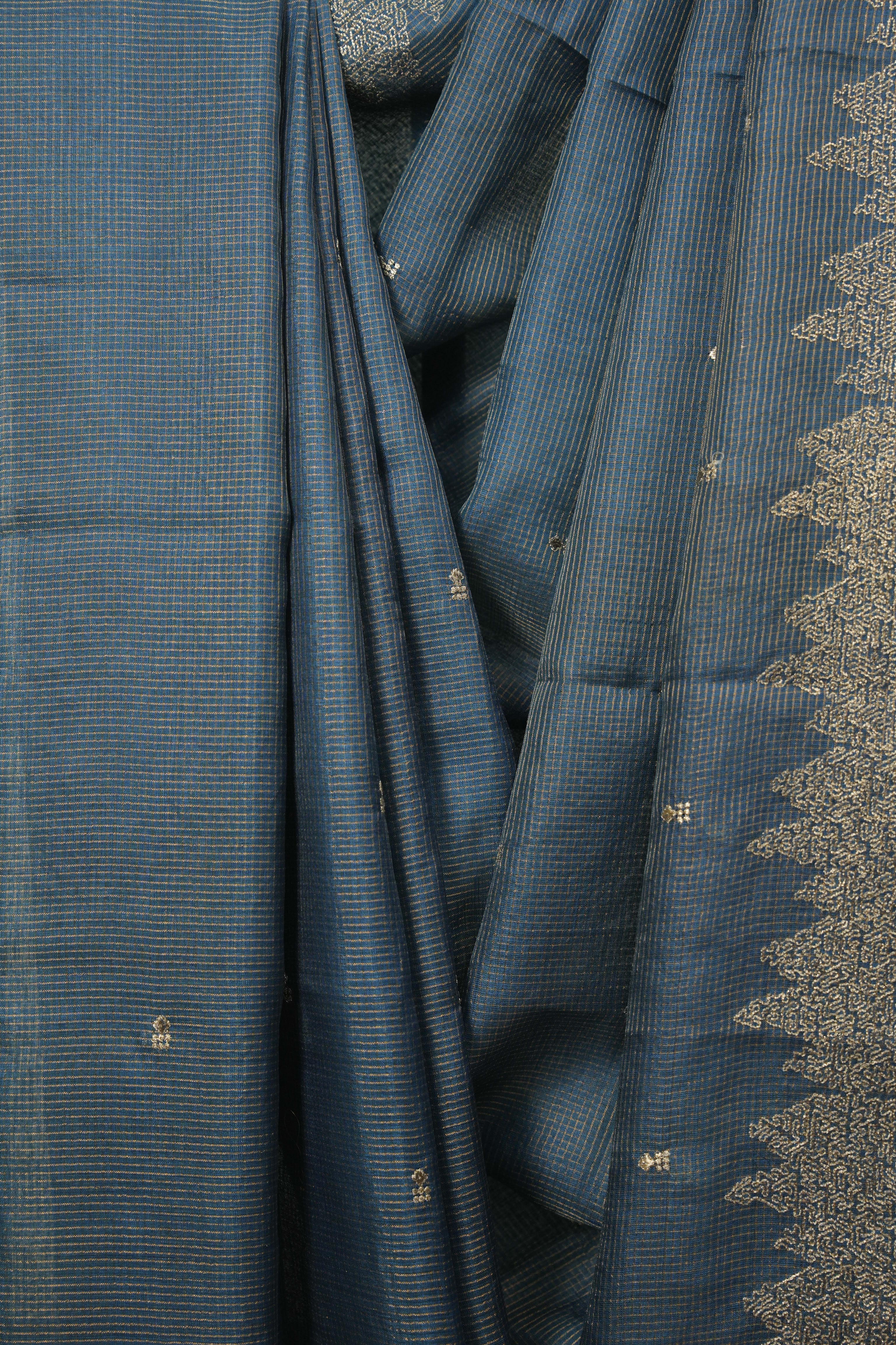 Peacock Green Embroidered Tussar Silk Saree -SRPGETSS1592