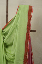 Mint Green Bengal Cotton Saree With Lace - SRMGBCSWL20