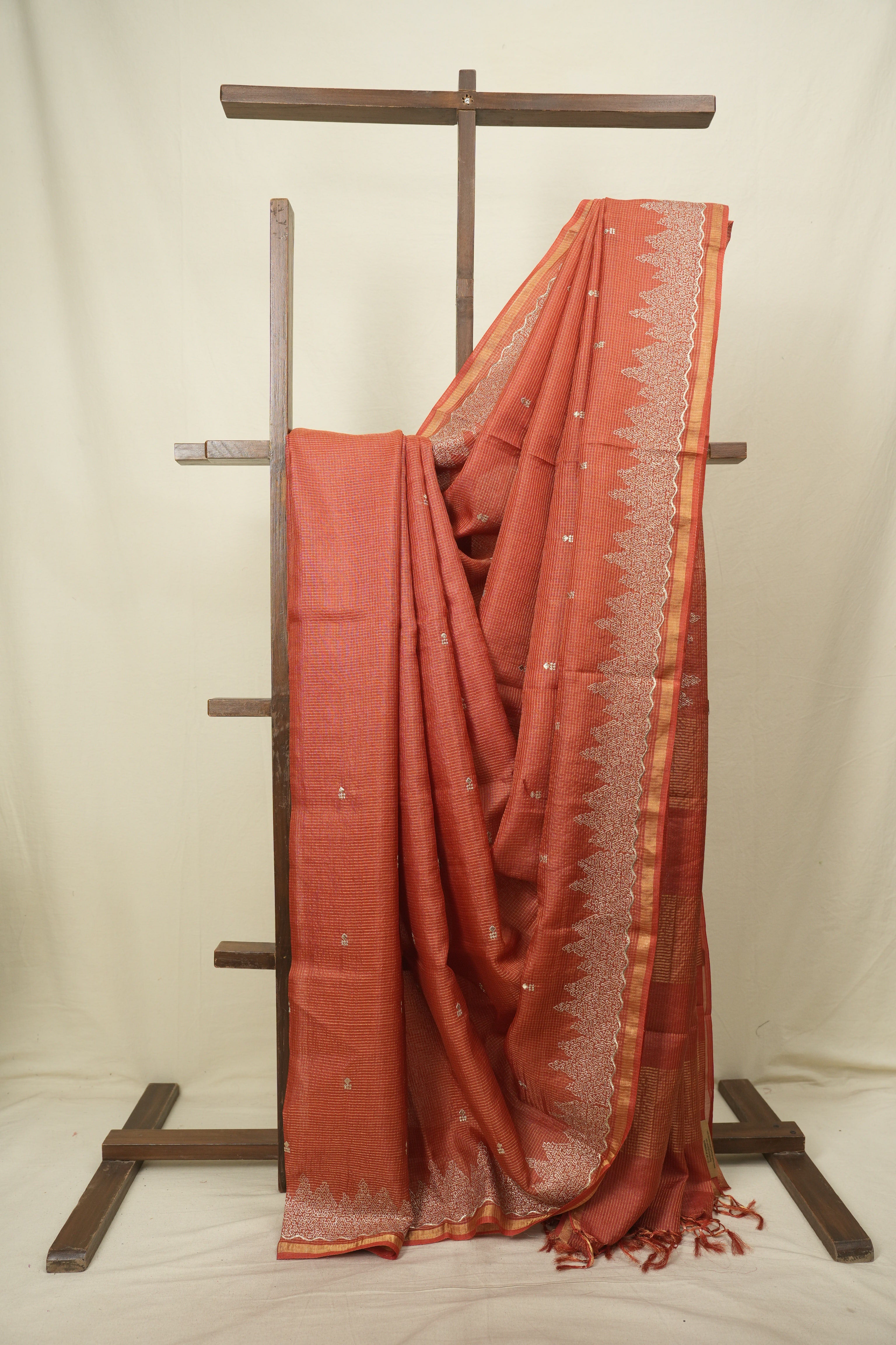 Orange Embroidered Tussar Silk Saree -SROETSS1581