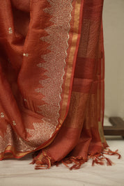 Orange Embroidered Tussar Silk Saree -SROETSS1581