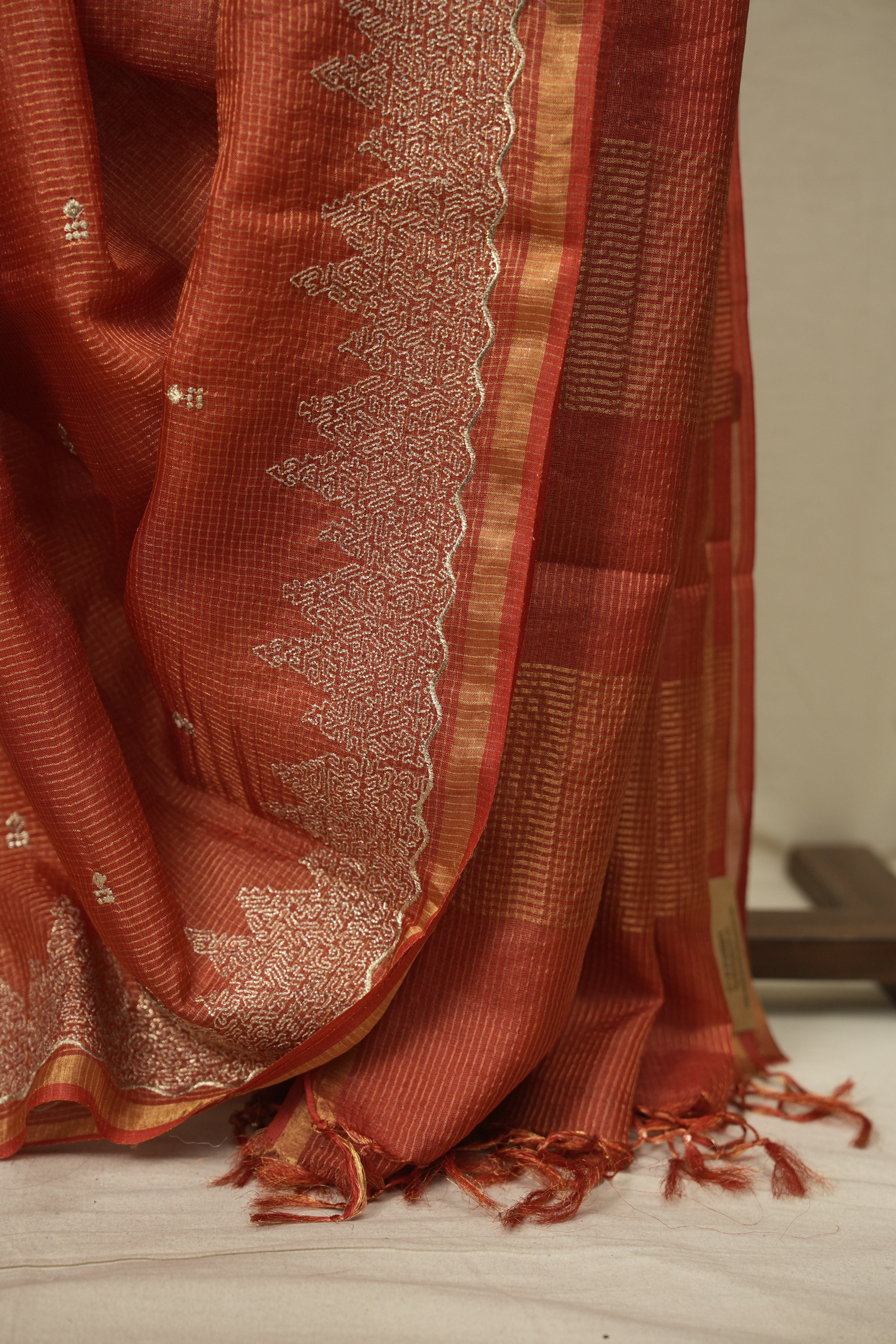 Orange Embroidered Tussar Silk Saree -SROETSS1581