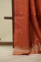Orange Embroidered Tussar Silk Saree -SROETSS1581