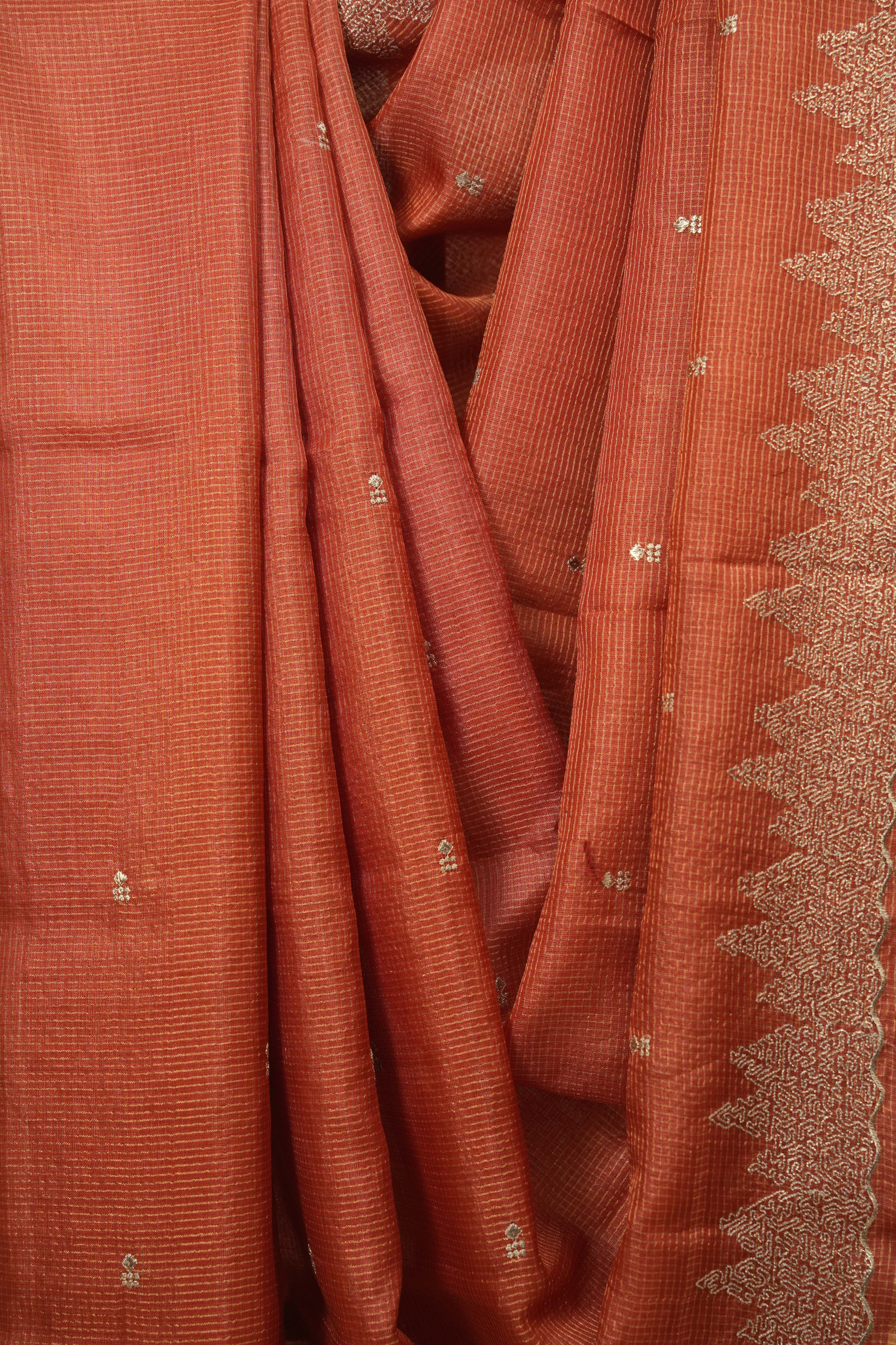 Orange Embroidered Tussar Silk Saree -SROETSS1581