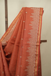 Orange Embroidered Tussar Silk Saree -SROETSS1581