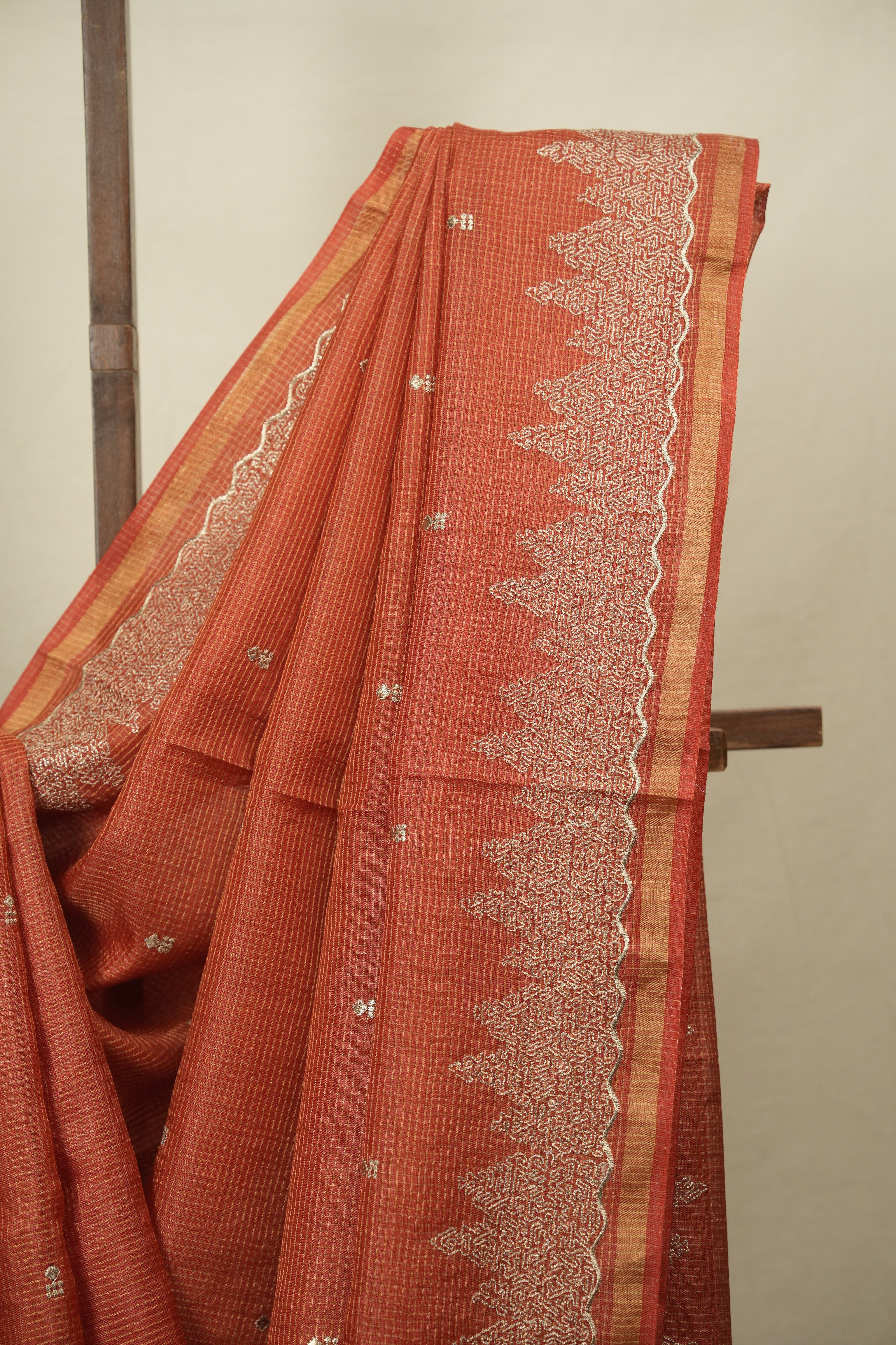 Orange Embroidered Tussar Silk Saree -SROETSS1581