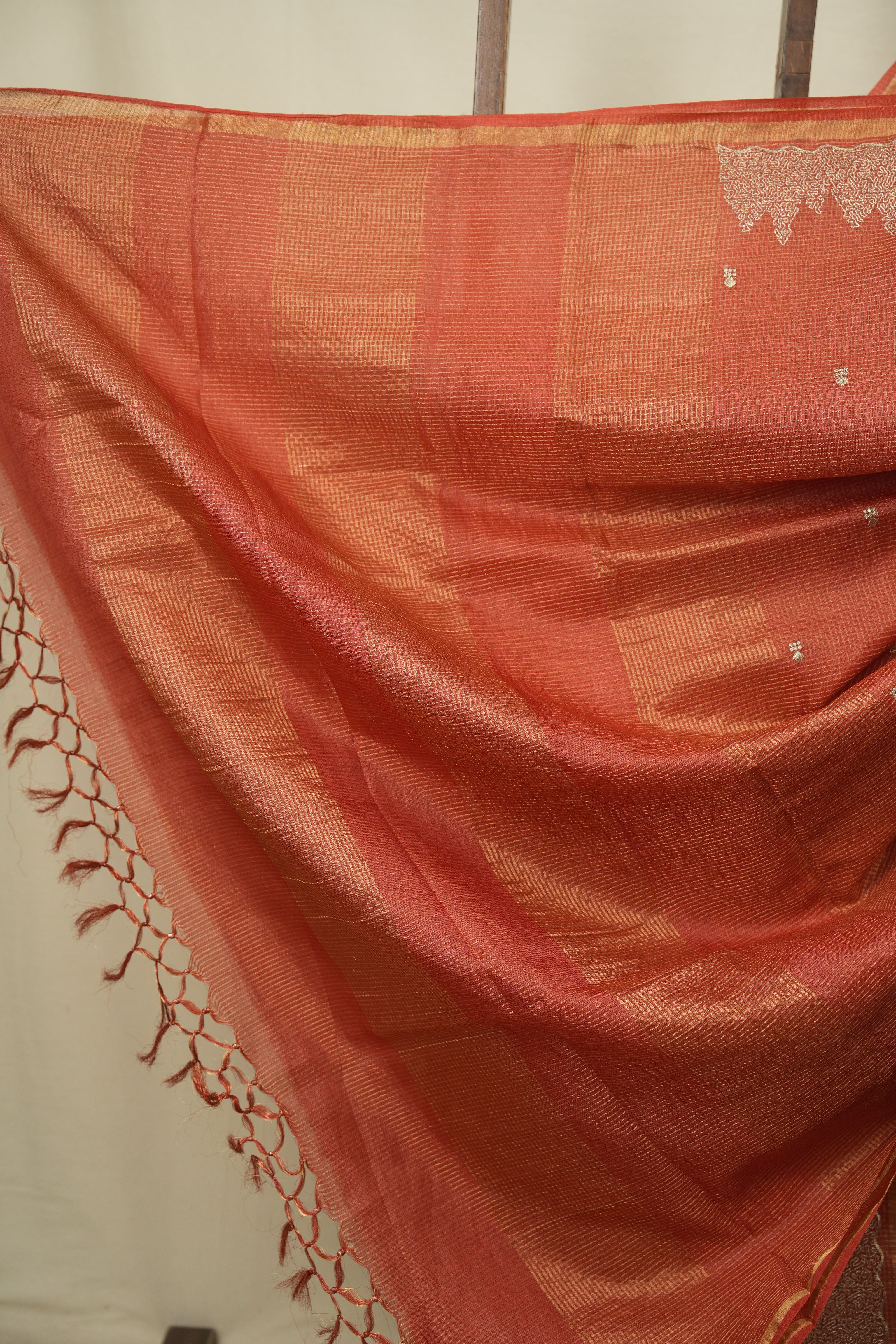 Orange Embroidered Tussar Silk Saree -SROETSS1581