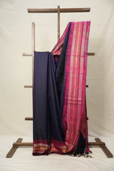 Navy Blue Raw Silk Saree - SRNBRSS838