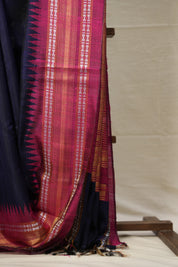 Navy Blue Raw Silk Saree - SRNBRSS838