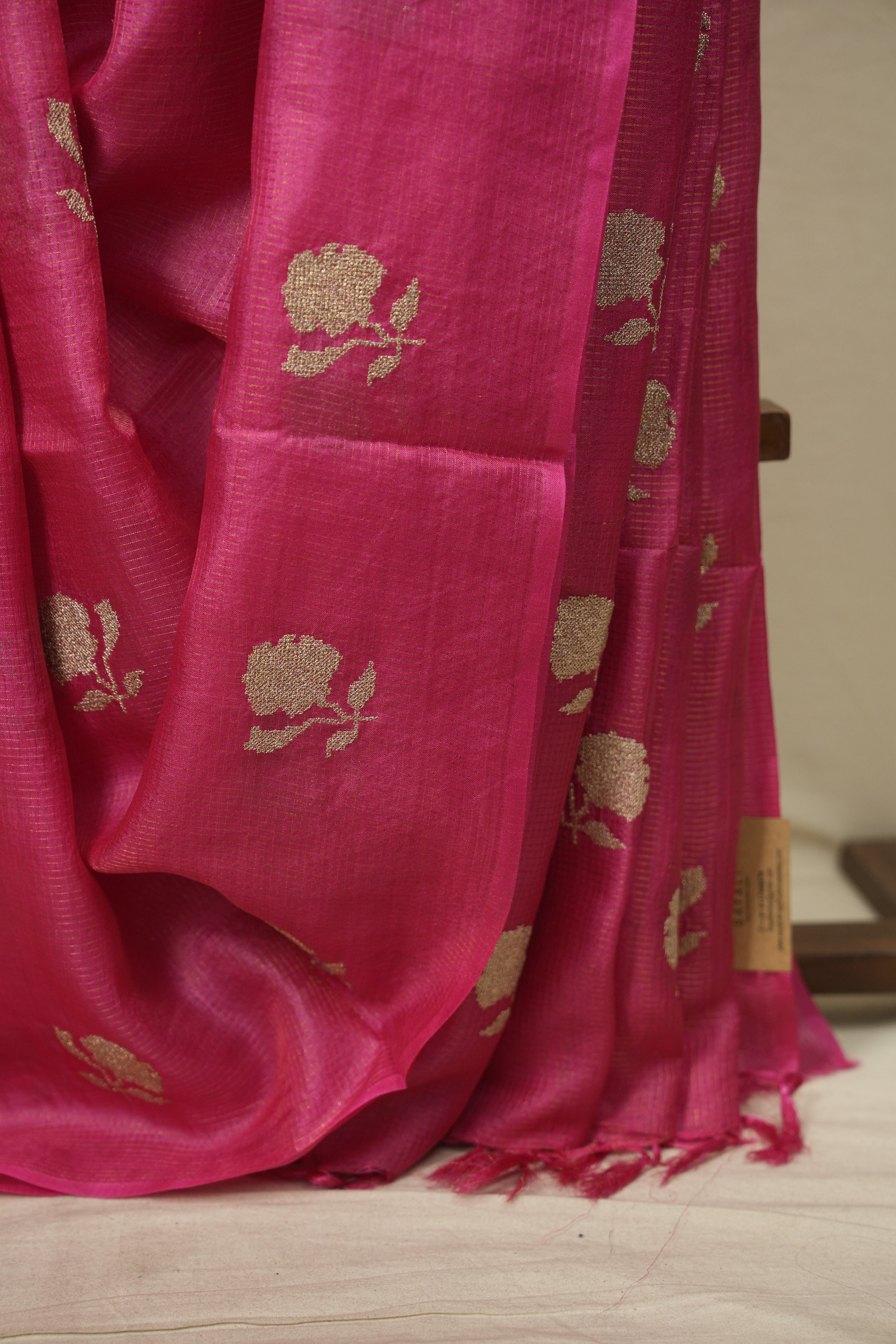 Rani Pink Embroidered Tussar Silk Saree - SRRPETSS1578