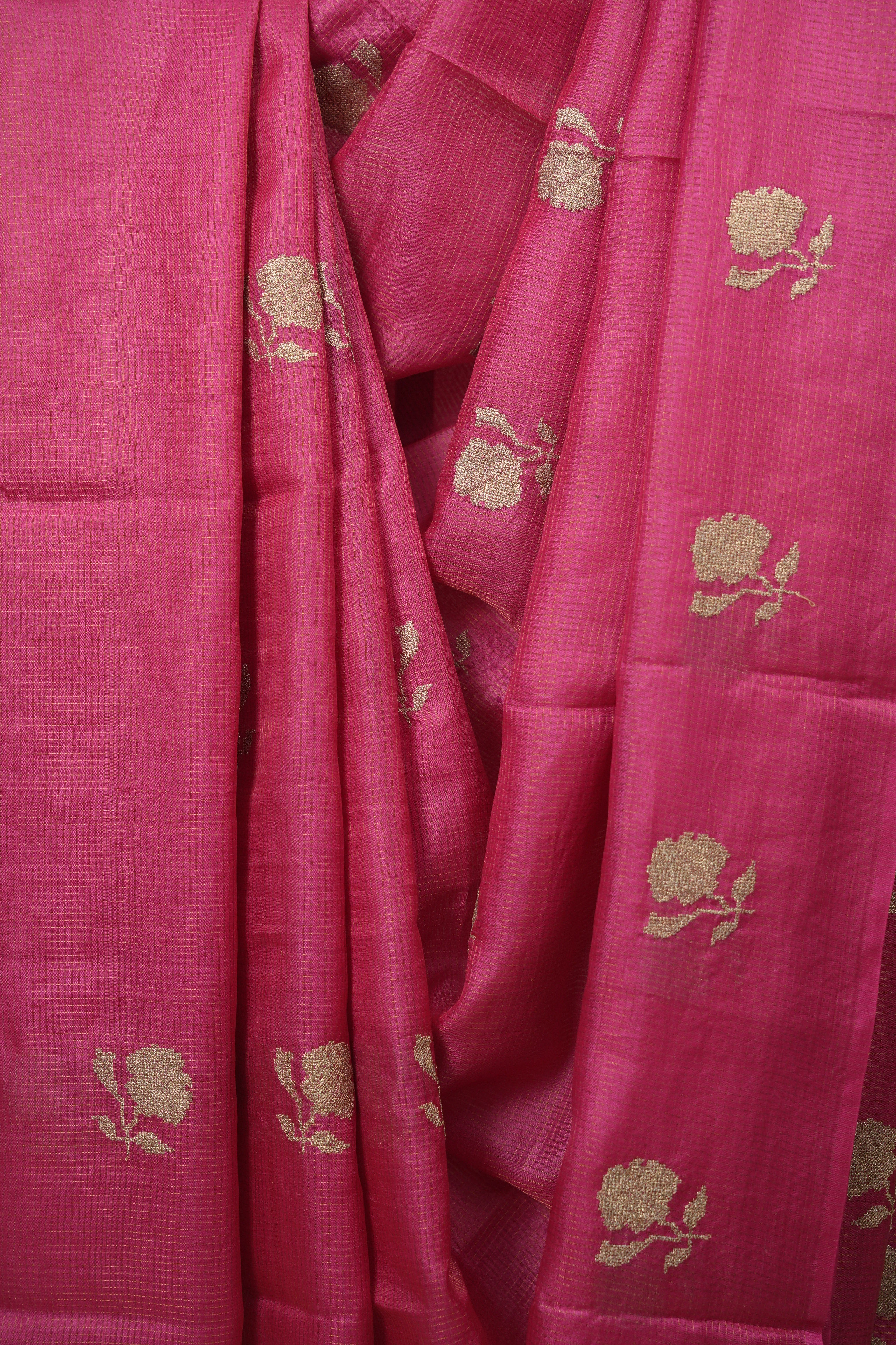 Rani Pink Embroidered Tussar Silk Saree - SRRPETSS1578