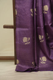 Purple Embroidered Tussar Silk Saree - SRPETSS1579