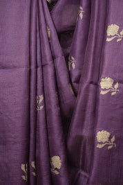 Purple Embroidered Tussar Silk Saree - SRPETSS1579