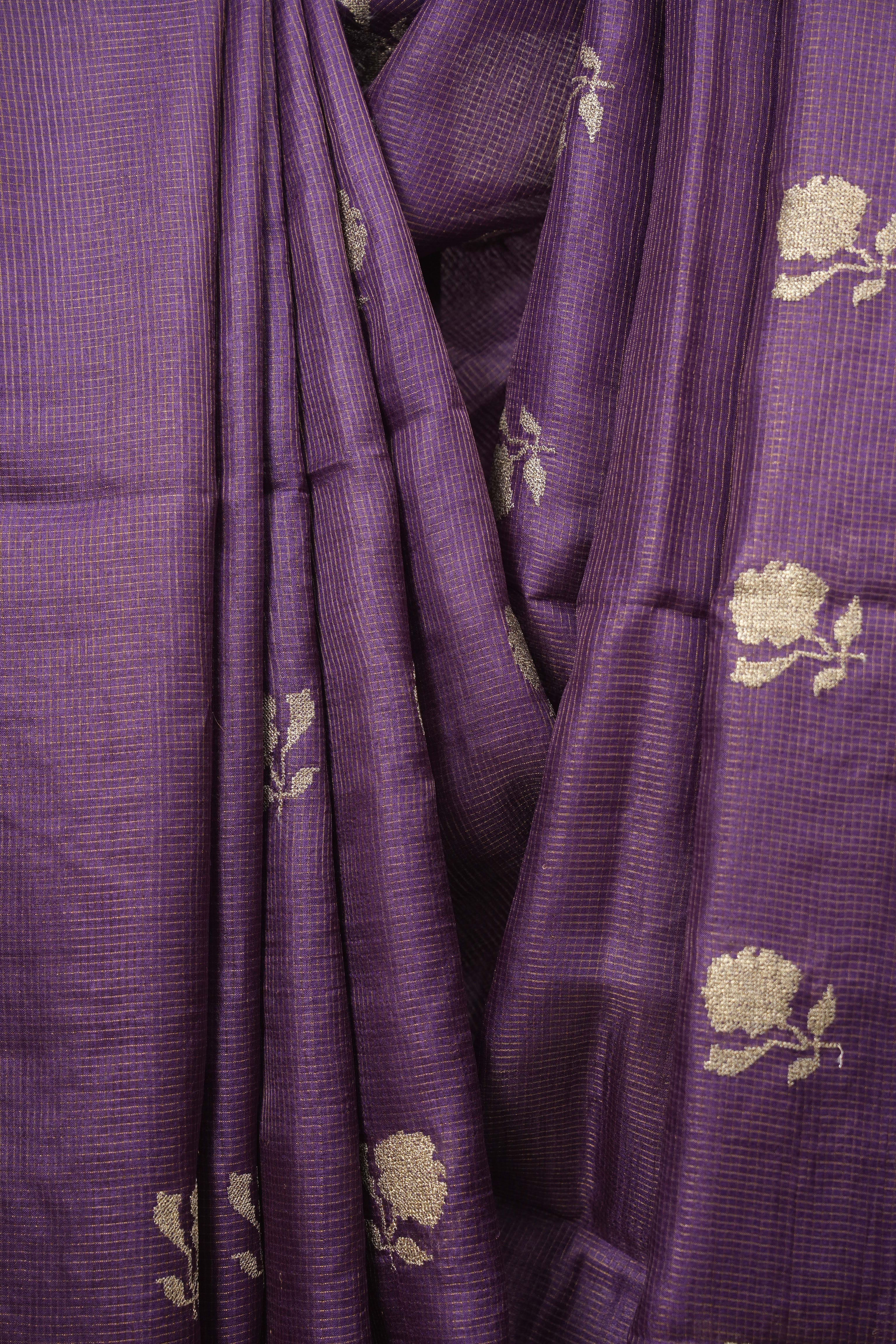 Purple Embroidered Tussar Silk Saree - SRPETSS1579