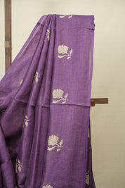 Purple Embroidered Tussar Silk Saree - SRPETSS1579