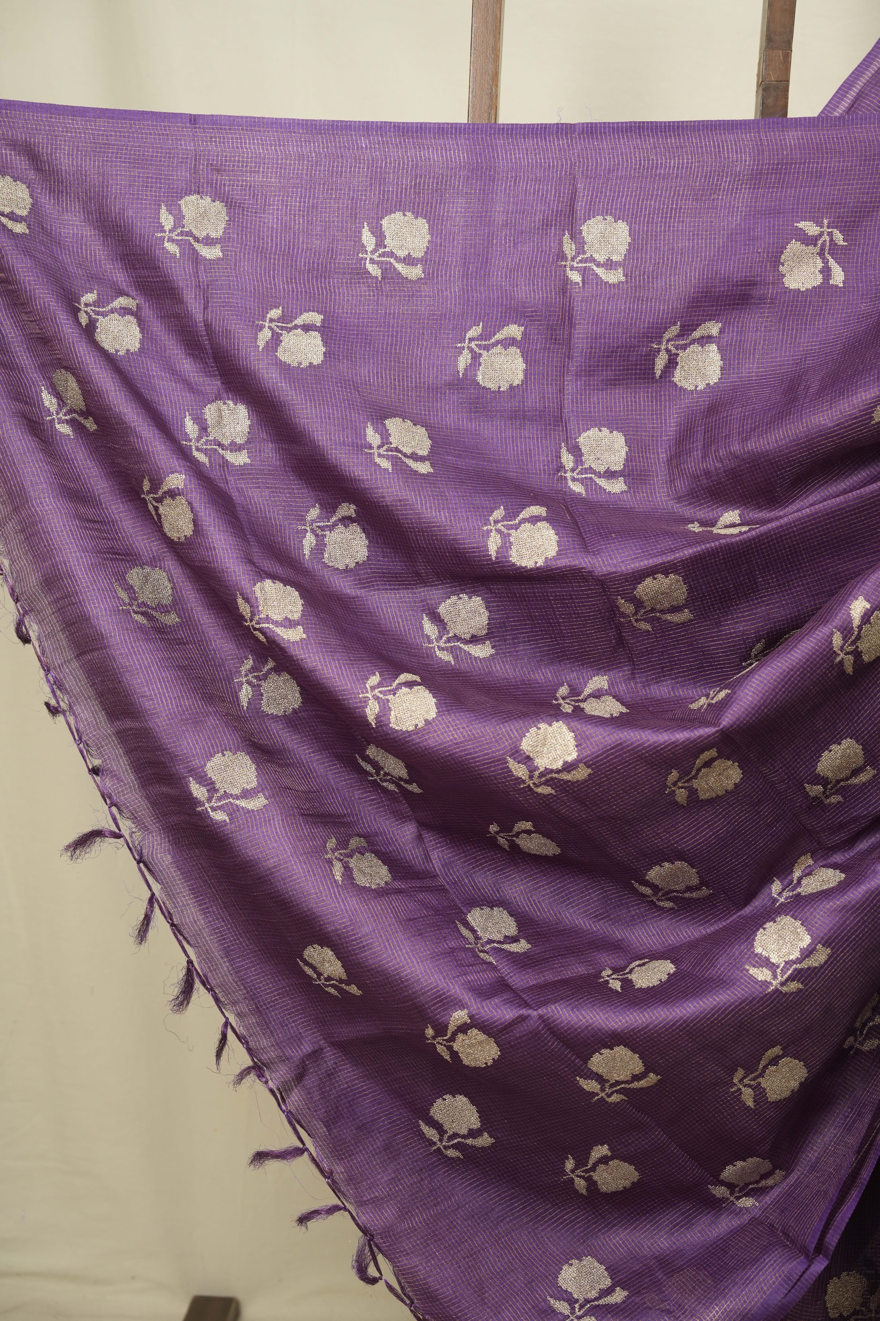 Purple Embroidered Tussar Silk Saree - SRPETSS1579