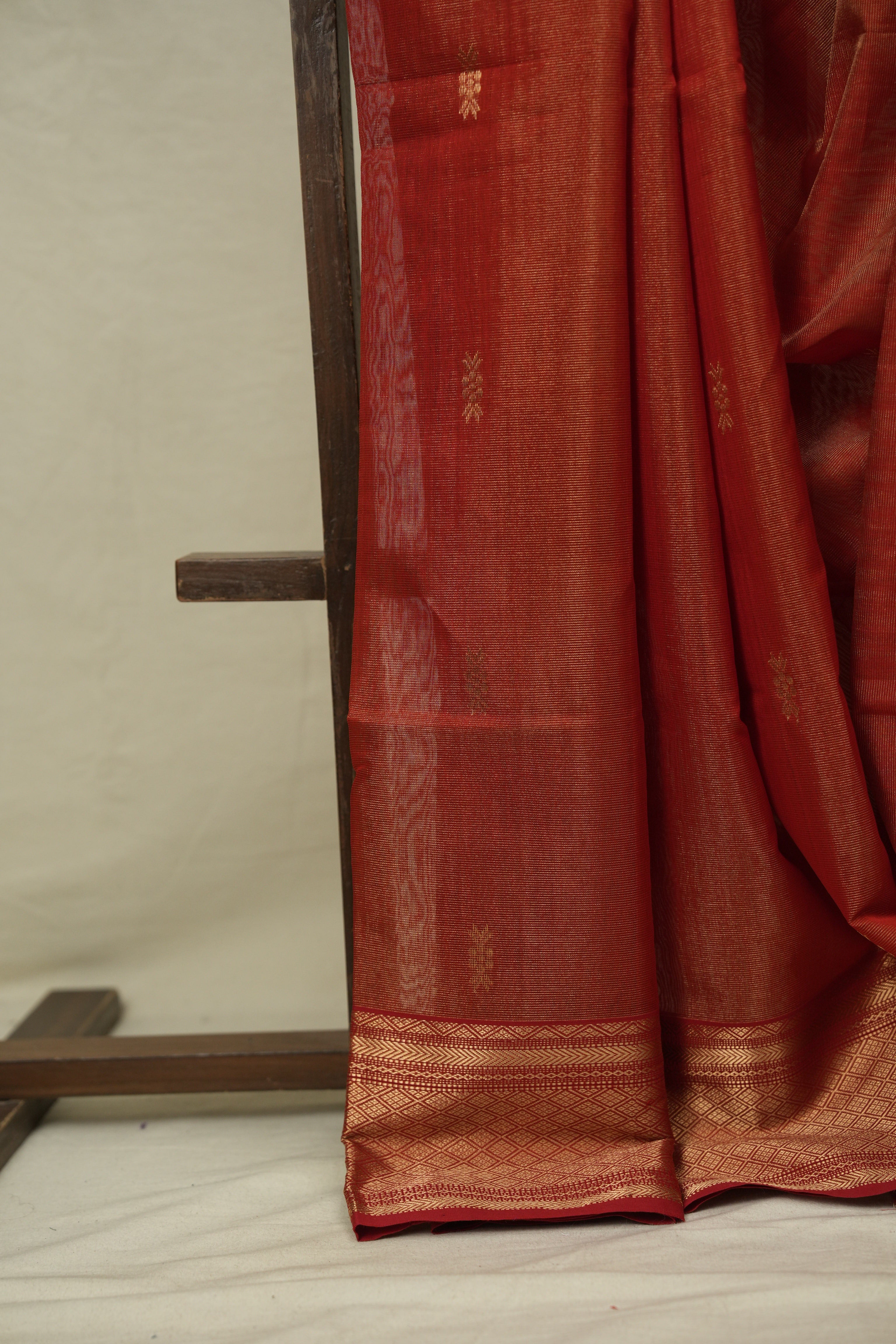 Brick Red Maheshwari Tissue Saree - SRBRMTS759