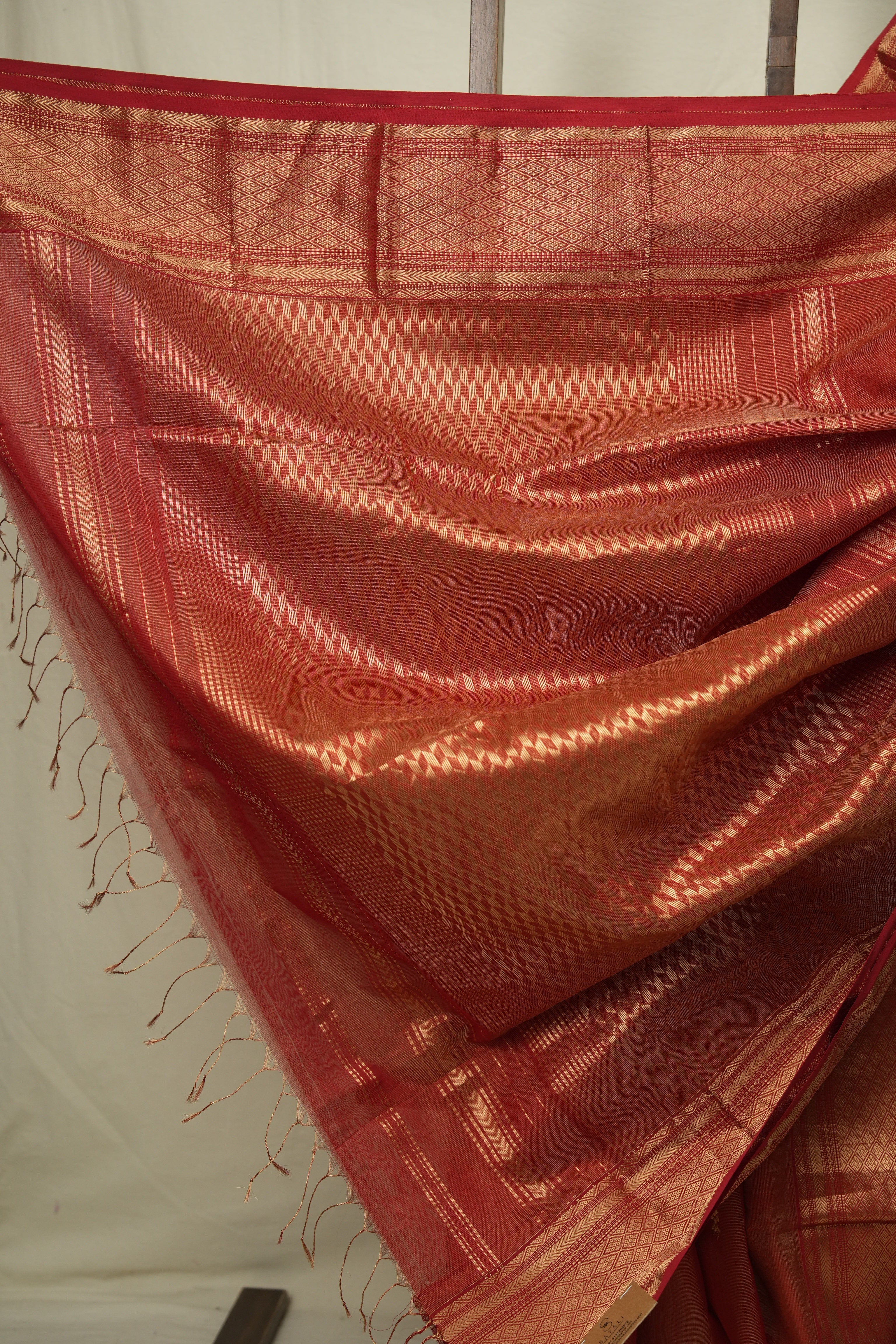 Brick Red Maheshwari Tissue Saree - SRBRMTS759