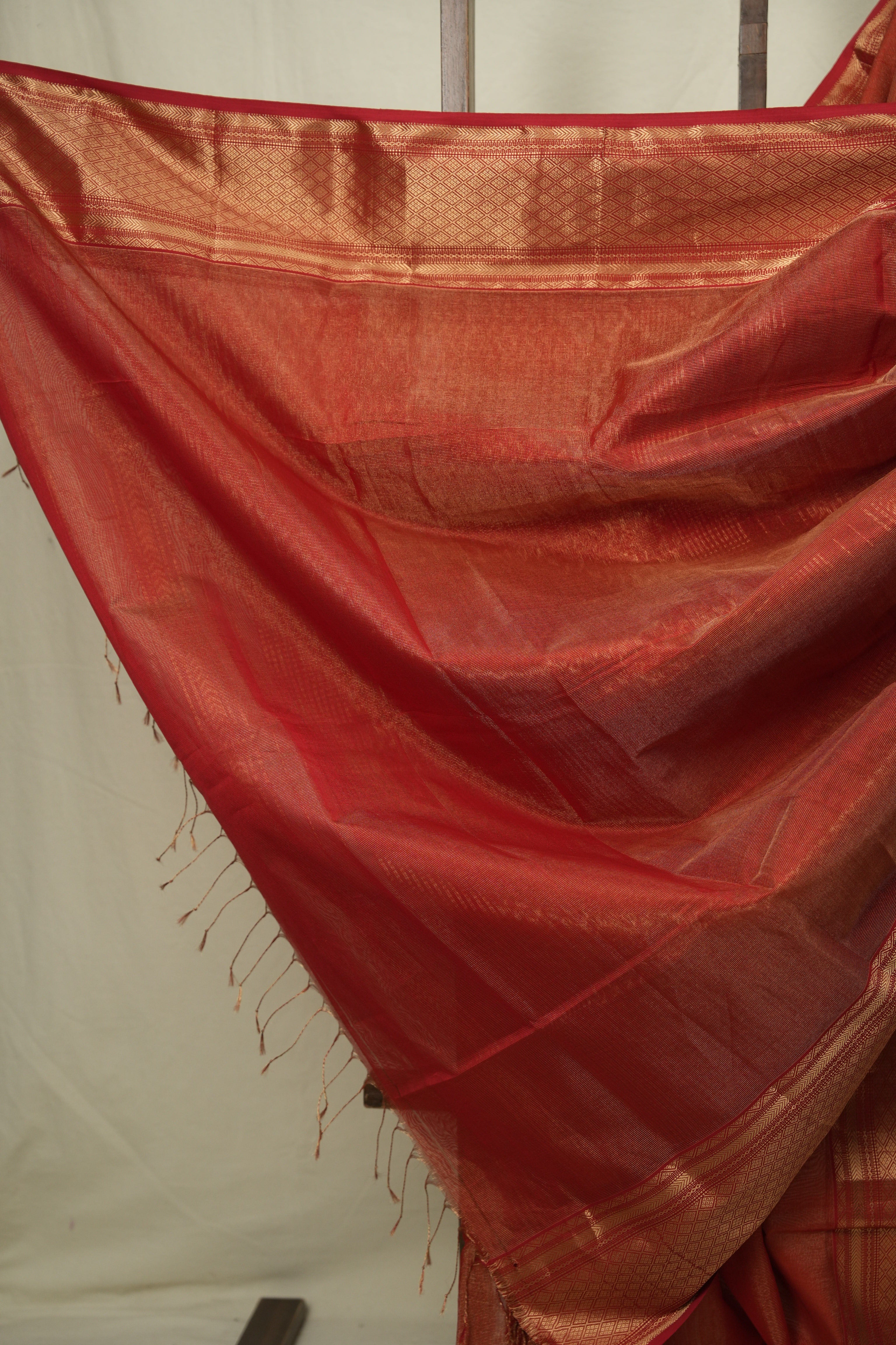 Brick Red Maheshwari Tissue Saree - SRBRMTS759